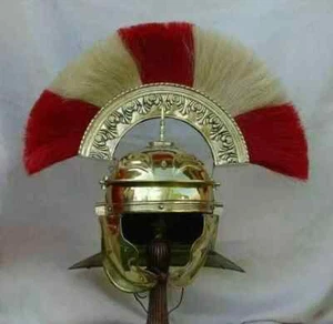 Medieval Roman Centurion Knight Helmet With Red & Gold Plume Decorative Handmade - Picture 1 of 8