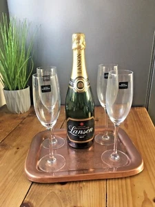 SMALL ANTIQUE BUTLERS SCROLLED LEAF COPPER CHAMPAGNE DRINKS SERVING TRAY VINTAGE - Picture 1 of 12