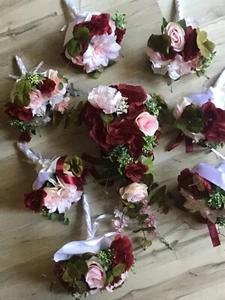 Wedding Flowers Bridal Bouquet Decorations Package Burgundy Blush 8 Bouquet PKG. - Picture 1 of 6