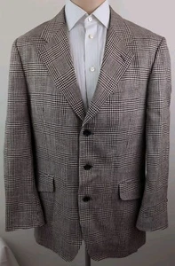 Aquascutum Men Silk Wool Linen Houndstooth Glencheck Unstructured Sport Coat 42R - Picture 1 of 14