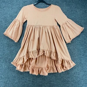 Mustard Pie Dress Kids 8 Beige Polka Dots Hi Low Ruffle Eastern Casual - Picture 1 of 9
