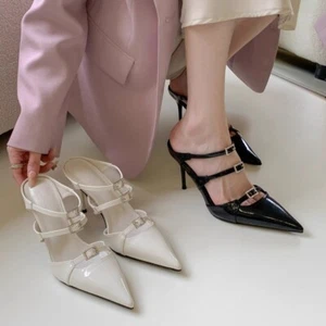 Fashion Celebrity Pointed Toe High Heel Slippers Women's Buckle Sandals Pumps - Picture 1 of 18