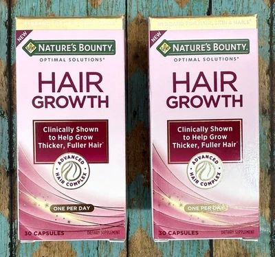 2 Nature's Bounty Optimal Solutions Hair Growth Biotin 30 Capsules ea Exp 3/2027 - Image 1 of 4