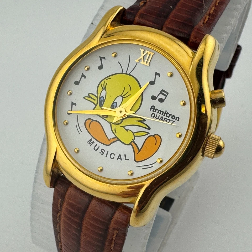 Reloj Musical De Colección Armitron Cuarzo Piolín Pájaro Mujeres Tono Dorado Cuero Nuevo Batte Foto 1 de 4