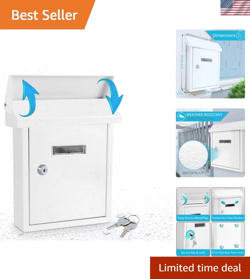 SereneLife SLMAB01 Weatherproof Wall Mount Locking Mailbox