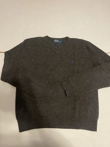 Polo Ralph Lauren Sweater Mens Large Grey Lambswool V Neck Pullover Pony Vintage - Picture 1 of 5