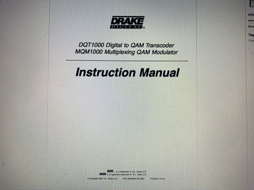 Drake Dqt1000 Multiplexing Quam Modulator User Manual Digital | eBay