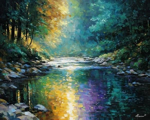 Leonid Afremov SILENT STREAM OF LIGHT Oil Paint 30"x24" LIMITED EDITION GICLEE - Picture 1 of 9