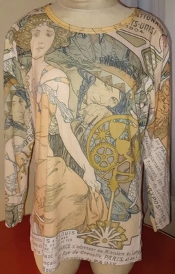 Alphonse Mucha 全印花衬衫女式 XL 新艺术运动密尔沃基艺术博物馆 — 第 1/4 张图片
