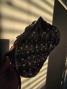 Cartera sin asas Lancome negra con cuentas elegante de noche 8,5 x 5,5 pulgadas - Imagen 1 de 9