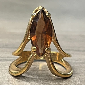 Vintage Art Deco Ring V Form 18K HGE Orange Marquise CZ vergoldet signiert A - Bild 1 von 16