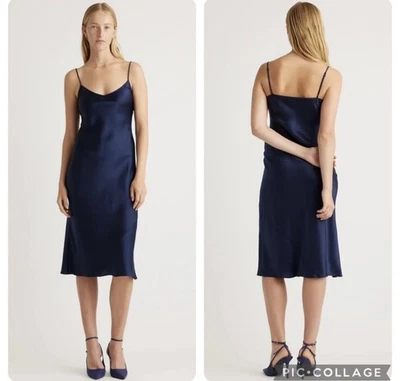Vestido STAUD Midi Sin Mangas Talla Mediana Satinado Azul Marino Oscuro Cóctel Fiesta Minimalista Foto 1 de 4