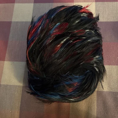 Vintage Women's Tall Bubble Pillbox Hat with Black, Red and Blue Feathers - Image 1 of 4