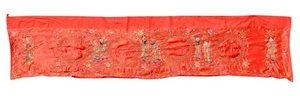 Antique Chinese Embroidered Red Silk Panel Qing Dynasty 245x56cm Figures - Picture 1 of 9