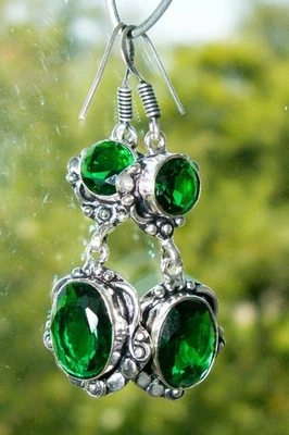 GRÜNER QUARZ  Edelstein Ohrringe  in Silberfassung pl.   EINZIGARTIG/NEU! - Bild 1 von 3
