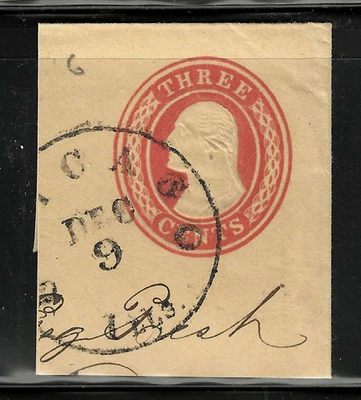 Chicago Untyped 3 Cent Washington Postal Stationary Corner 1850's US 81B43 - Image 1 of 3