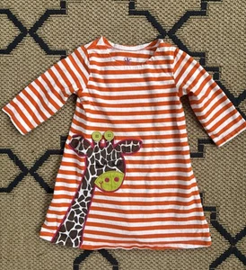 J KHAKI GIRLS Dress 100% Cotton Orange Striped Giraffe Appliqué Size 3T PERFECT - Picture 1 of 5