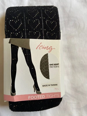 Medias con patas Icing talla M/L negras con patrón de corazón tejido nuevas. C1 Foto 1 de 4