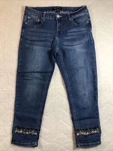 Baccini Jeans Women’s Size 8P Denim Embroidered Ankle Mid Rise Straight Petite - Picture 1 of 15
