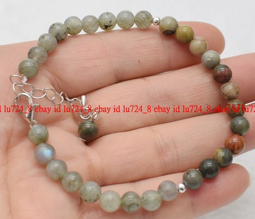 VALENTINO Bellissimo Bracciale 6mm Grigio Labradorite e Diaspro Picasso Gemme Tonde Perline 7 5"