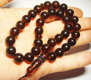 Echte Baltische Bernstein Perlen 33 Muslim Tasbih Tesbih Misbaha Rosenkranz gepresst 27gr. - Bild 1 von 8