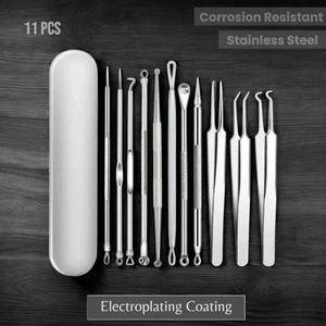 11pcs Blackhead Remover Tool Kit Tweezers Acne Extractor Nose Face Pimple AU - Picture 1 of 17