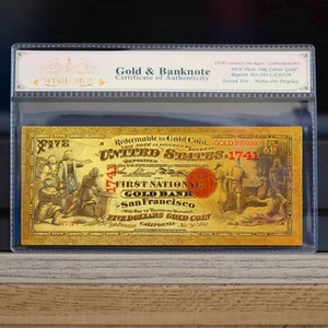 100mg 24K Gold 1875 $5 Dollars National Currency Banknote Type 2 with White COA - Picture 1 of 2
