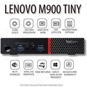Lenovo M900 Tiny PC Core i7 6700 6th Gen 32GB DDR4 RAM 1TB SSD NVMe WiFi Enabled - Picture 1 of 7