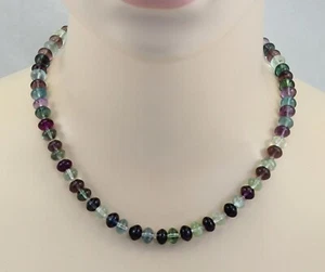 Fluorit Edelsteinkette lila grüne Fluorit Rondelle mit Amethyst 47 cm lang - Picture 1 of 1