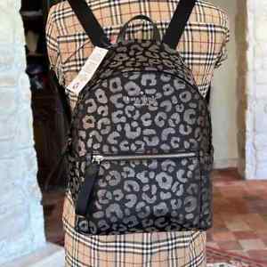 Kate Spade Leopard Chelsea Medium The Little Better Nylon Backpack Black  NWT