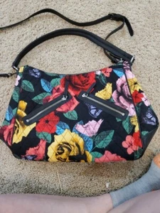 Vera Bradley Purse Large Black Red Yellow Short & Long Straps Pre-owned  - Picture 1 of 8