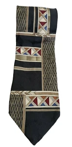 Conte Di Milano Tie Black Brown Burgundy Blue Geometric 56 Short 100% Silk  EUC  - Picture 1 of 6