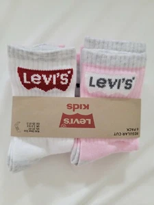 Levi’s Girls Socks Regular Cut New W/ Tags 6 Pack Size 3Y/5Y Pink, White, & Grey - Picture 1 of 5