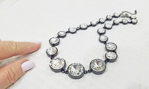 New! Signed Charming Charlie Clear Round Crystal & Black Metal Choker Necklace - Picture 1 of 6