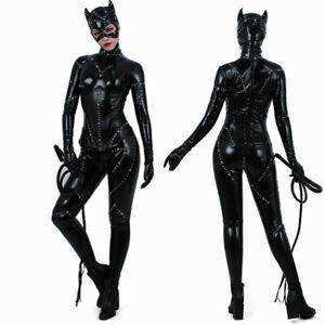 Womens Cat Fullbody Black Bodysuit Catsuit Halloween Cosplay Costume with Corset