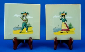 A.M.A. Pesaro ITALY Elso SORA Pair majolica tiles Popular subjects Art deco 1900 - Picture 1 of 24