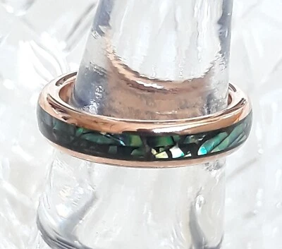 Tungsten Abalone Inlay Polished Comfort Fit Ring 4mm Rose Gold ~ (Size 4) NEW!!! - Image 1 of 4