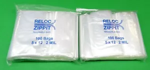 Zippit 5" x 12" Clear 2mil Reloc Poly Zip Seal Lock Bags 200 Reclosable Bags - Picture 1 of 3