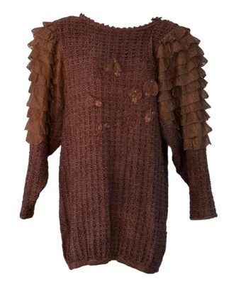 Vtg Mariorita Sweater Dress Tiered Lace Ruffles Puff Sleeves Avant-Guard Italy - Image 1 of 4