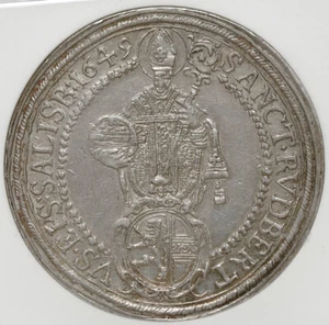 STATI AUSTRIACI 1649 SALZBURG TALER THALER MADONNA NGC AU DETTAGLI - Foto 1 di 5