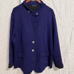 Eileen Fisher Wool Blend Purple Jacket Women’s 1X Casual Comfy Stand Collar Long - Picture 1 of 11