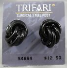 New Stock Vintage 90s TRIFARI Black Oval Knot Post Earrings 68W