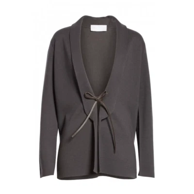 Chaqueta de lana Fabiana Filippi de cuero con corbata en gris nueva con etiquetas - talla 48/XL #S2075 Foto 1 de 4