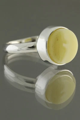 Anillo AJUSTABLE Plata Ámbar Báltico Cabujón Yema de Huevo Blanco 3.3g 180207-22 Foto 1 de 3