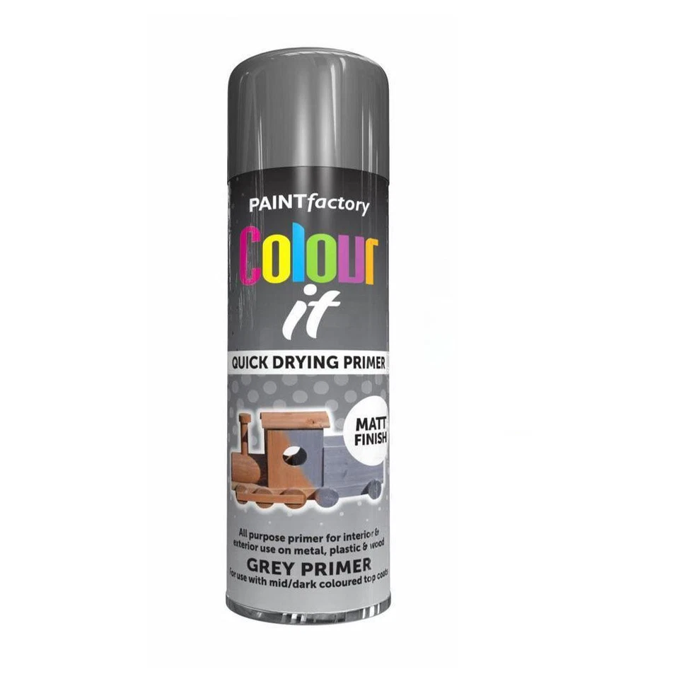 Grey Primer Spray Paint Aerosol Auto Car Wood Metal 250ml - Image 1 of 1