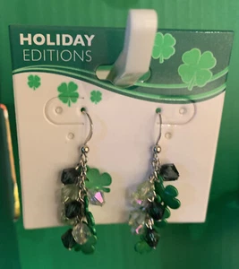 St. Patrick's Day Lucky Clovers & Gems 1.5” Earrings.  NEW - Picture 1 of 3