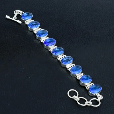 Pulsera ajustable hecha a mano de plata con piedras preciosas de cuarzo de iolita decente joyería BGK-4 Foto 1 de 4