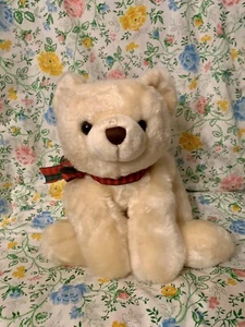 RBI Ron Banafato Inc. Soft Cream Bear With Red And Green Bow 16" Floppy Weighted - Picture 1 of 9