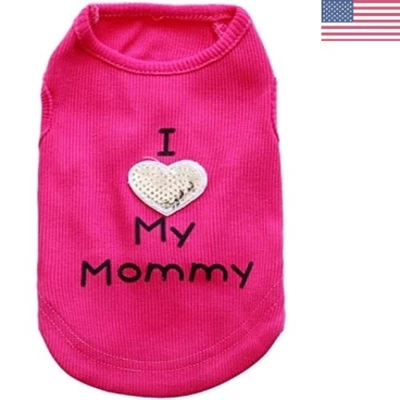 Luxury Sequined Dog Slogan T-Shirt - 'I Love My Daddy/Mommy' in Xx-small - Image 1 of 4