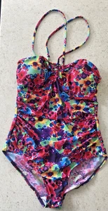 BHS Swimsuit Uk12 Halter Neck With Cups And Tummy Panel Multicolour Floral Print - Picture 1 of 7